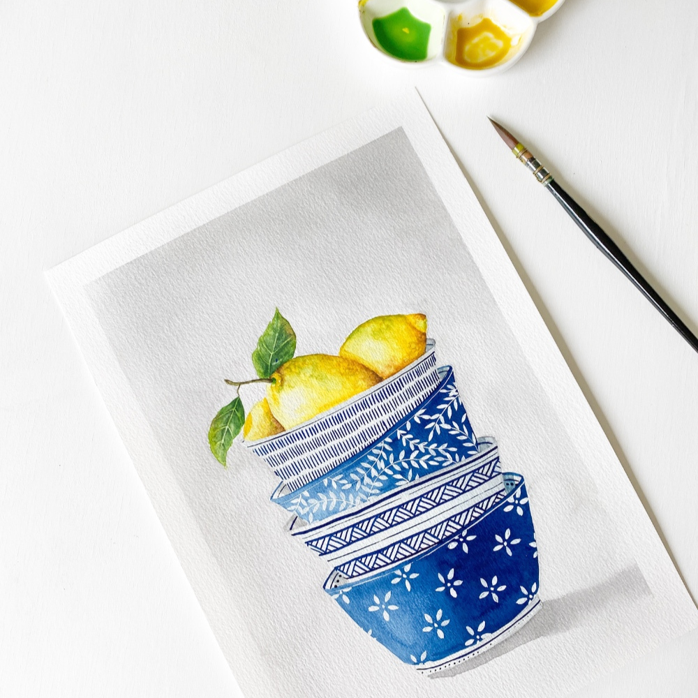 WATERCOLOUR & GOUACHE WORKSHOP - Lemon Bowls-Workshop-Little Lane Workshops