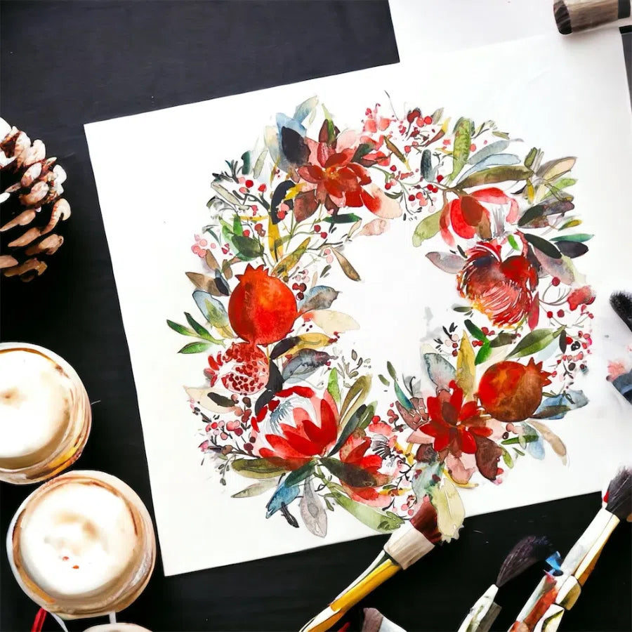 CHRISTMAS WATERCOLOUR FLOWERS & WREATHS WORKSHOP-Workshop-Little Lane Workshops