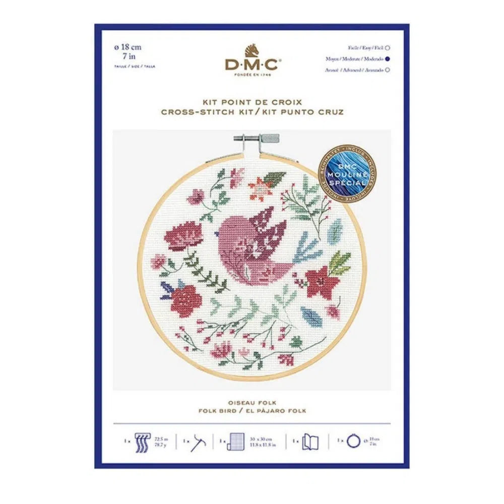 DMC Folk Bird Counted Cross Stitch EMBROIDERY Kit-Craft Kits-Little Lane Workshops
