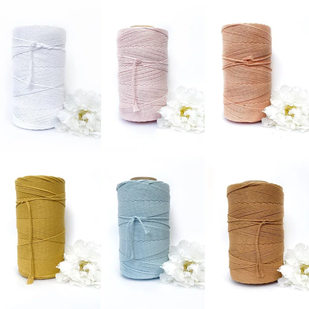 Macrame Twisted Cotton Rope - Coloured 3mm x 1kg Macrame Twisted Cotton Rope Pastel Bulk Rolls (Approx 425 Meters)-Macrame-Little Lane Workshops