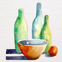Watercolour Still Life Coloured Glass, Bottles & Fruit Workshop