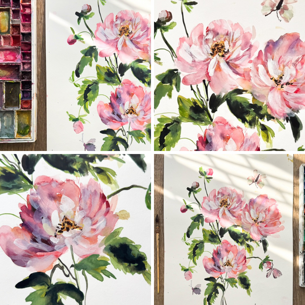 WATERCOLOUR PEONIES WORKSHOP-Workshop-Little Lane Workshops