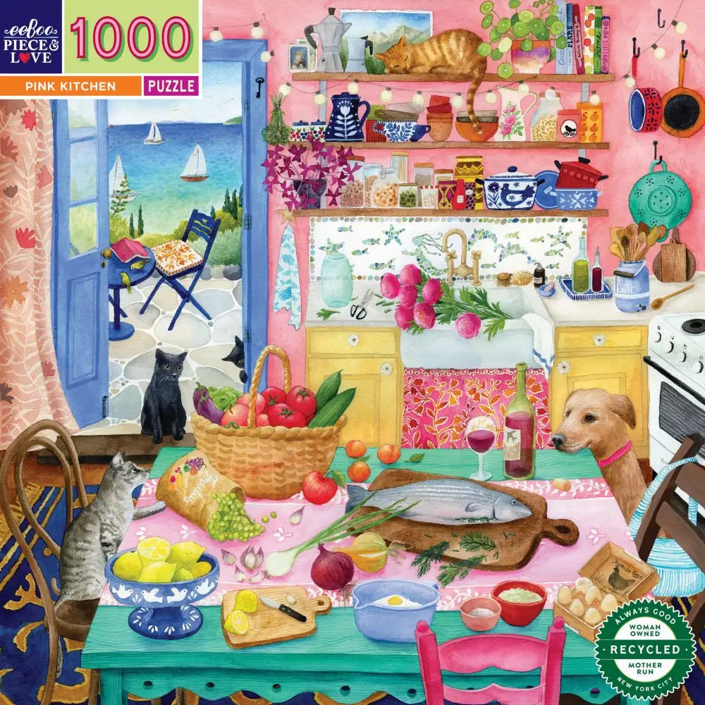 eeBoo Pink Kitchen 1000 Piece Jigsaw Puzzle-Puzzles-Little Lane Workshops