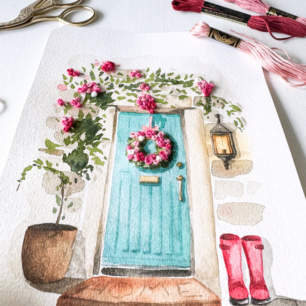 CHRISTMAS WATERCOLOUR PAINT & STITCH-Workshop-Little Lane Workshops