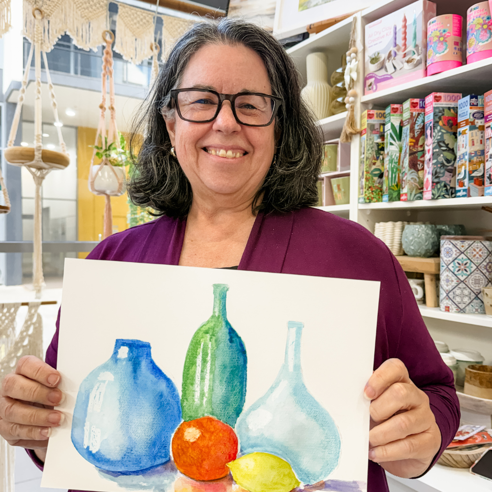 Watercolour Still Life Coloured Glass, Bottles & Fruit Workshop