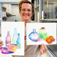 Watercolour Still Life Coloured Glass, Bottles & Fruit Workshop