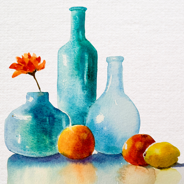 Watercolour Still Life Coloured Glass, Bottles & Fruit Workshop-Workshop-Little Lane Workshops