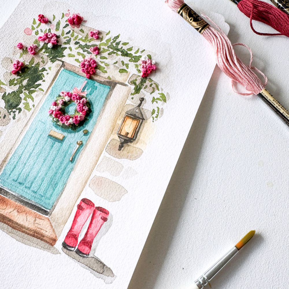 CHRISTMAS WATERCOLOUR PAINT & STITCH-Workshop-Little Lane Workshops