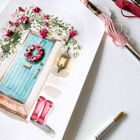 CHRISTMAS WATERCOLOUR PAINT & STITCH-Workshop-Little Lane Workshops