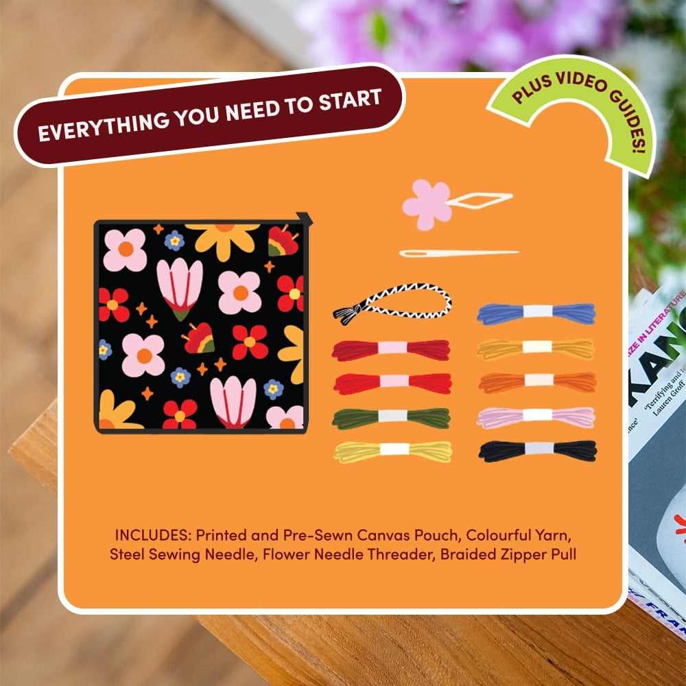 Pop Art Petals - Needlepoint Pouch Kit By Craft Club-Craft Kits-Little Lane Workshops