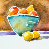 Watercolour Still Life Coloured Glass, Bottles & Fruit Workshop