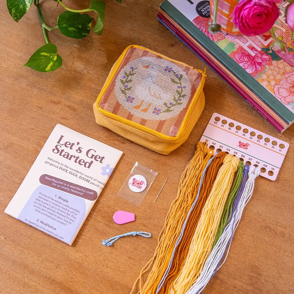 Duck, Duck, Goose - Needlepoint Pouch Kit by Craft Club-Craft Kits-Little Lane Workshops
