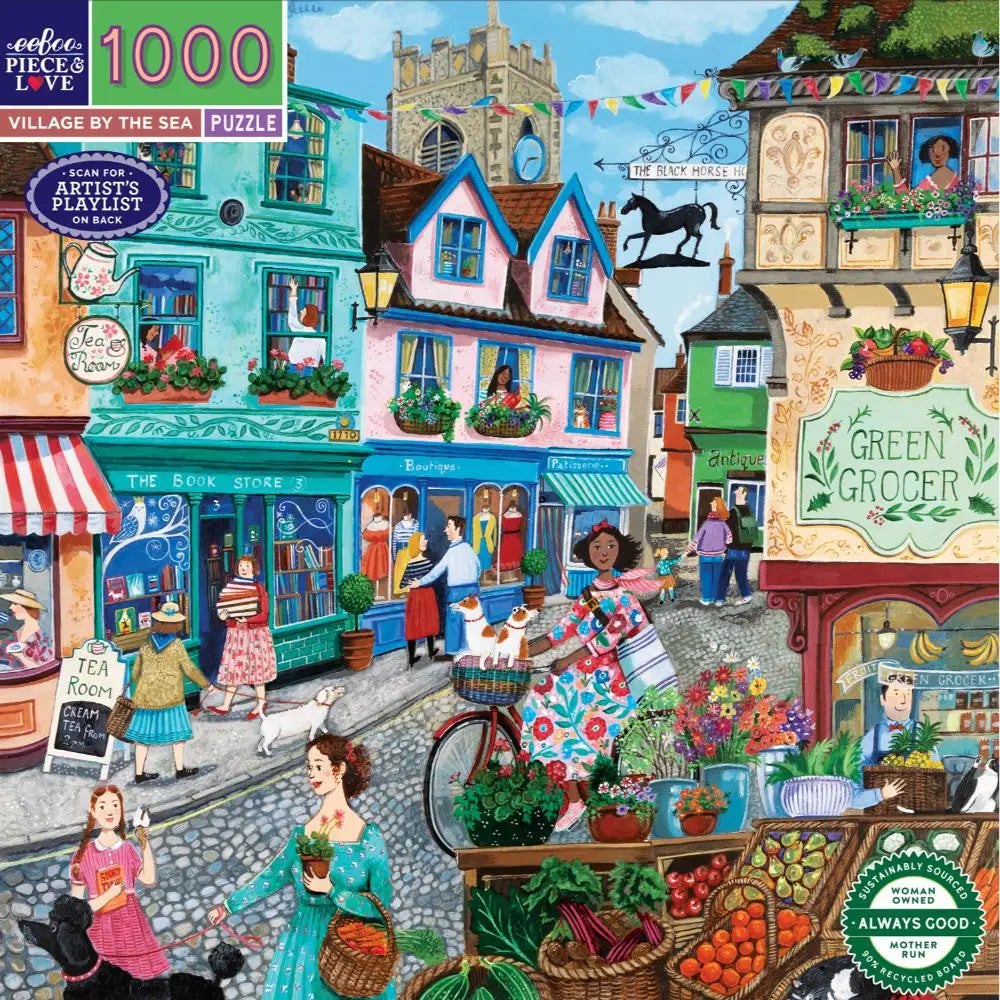 eeBoo Village By The Sea 1000 Piece Jigsaw Puzzle-Puzzles-Little Lane Workshops