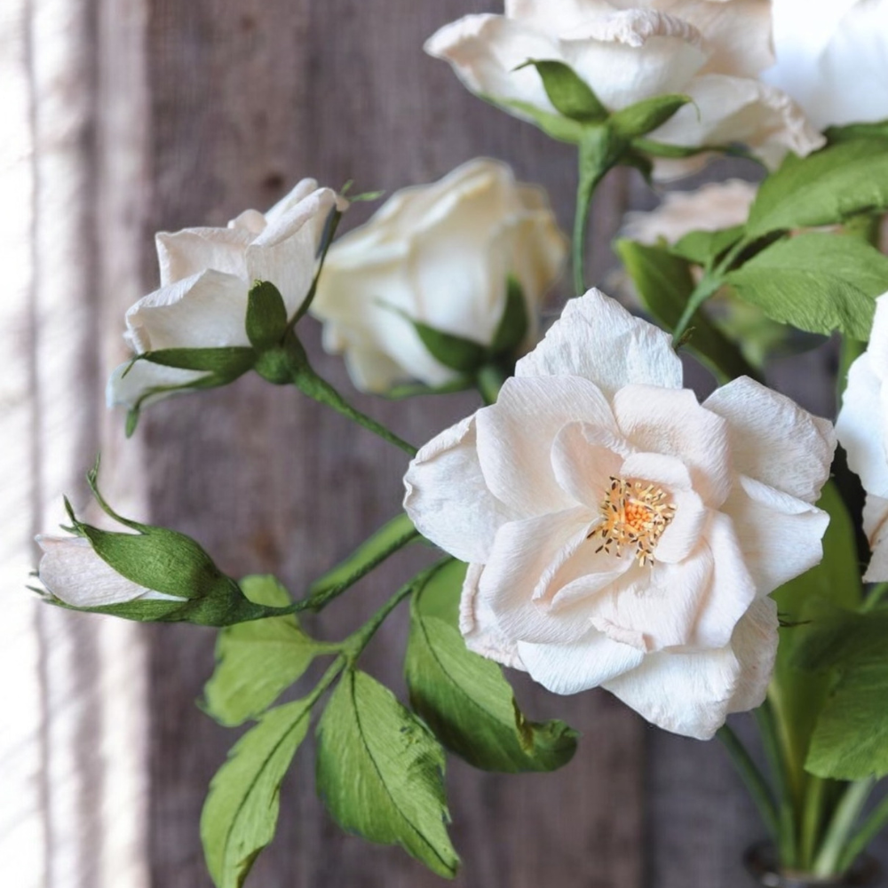 Crepe Paper Wild Rose Branch - Paper Floristry Workshop-Workshop-Little Lane Workshops