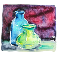 Watercolour Still Life Coloured Glass, Bottles & Fruit Workshop