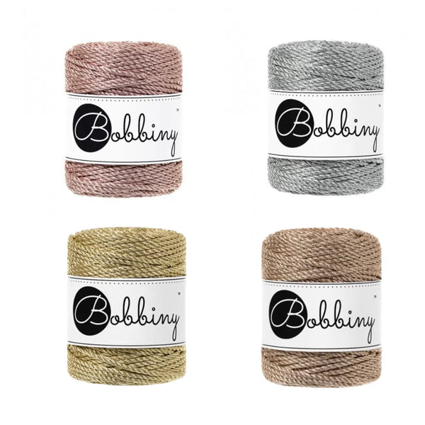 Bobbiny Metallic 3ply Macrame Rope 3mm - 5 colours-Macrame-Little Lane Workshops
