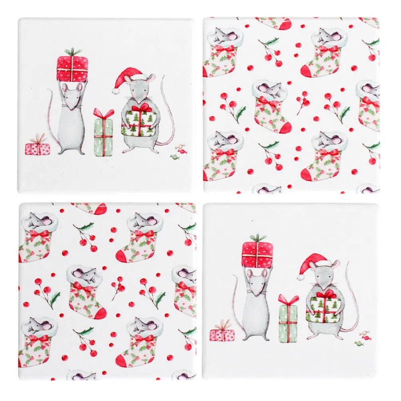 Christmas Ceramic Coasters - Set of 4-Homewares-Little Lane Workshops