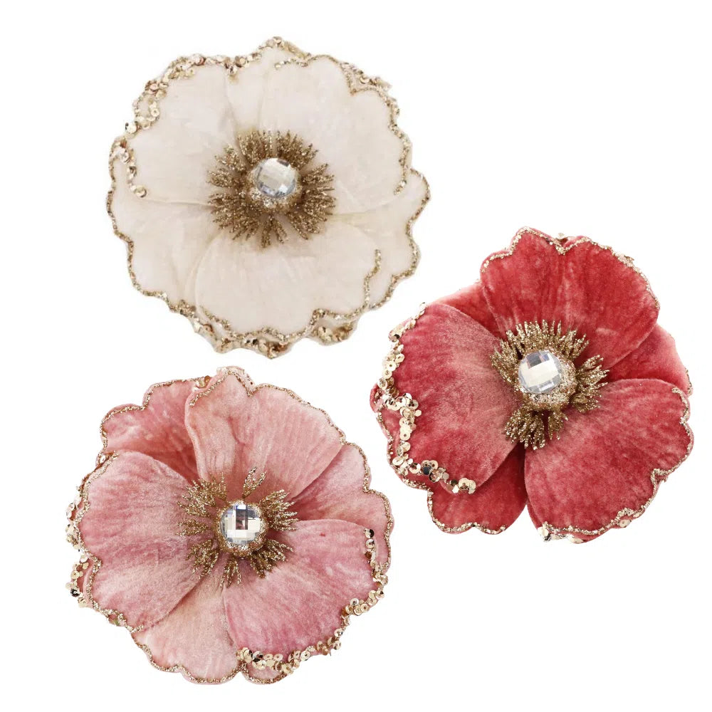 Christmas Flower Clip Decoration - Various Colours-Homewares-Little Lane Workshops