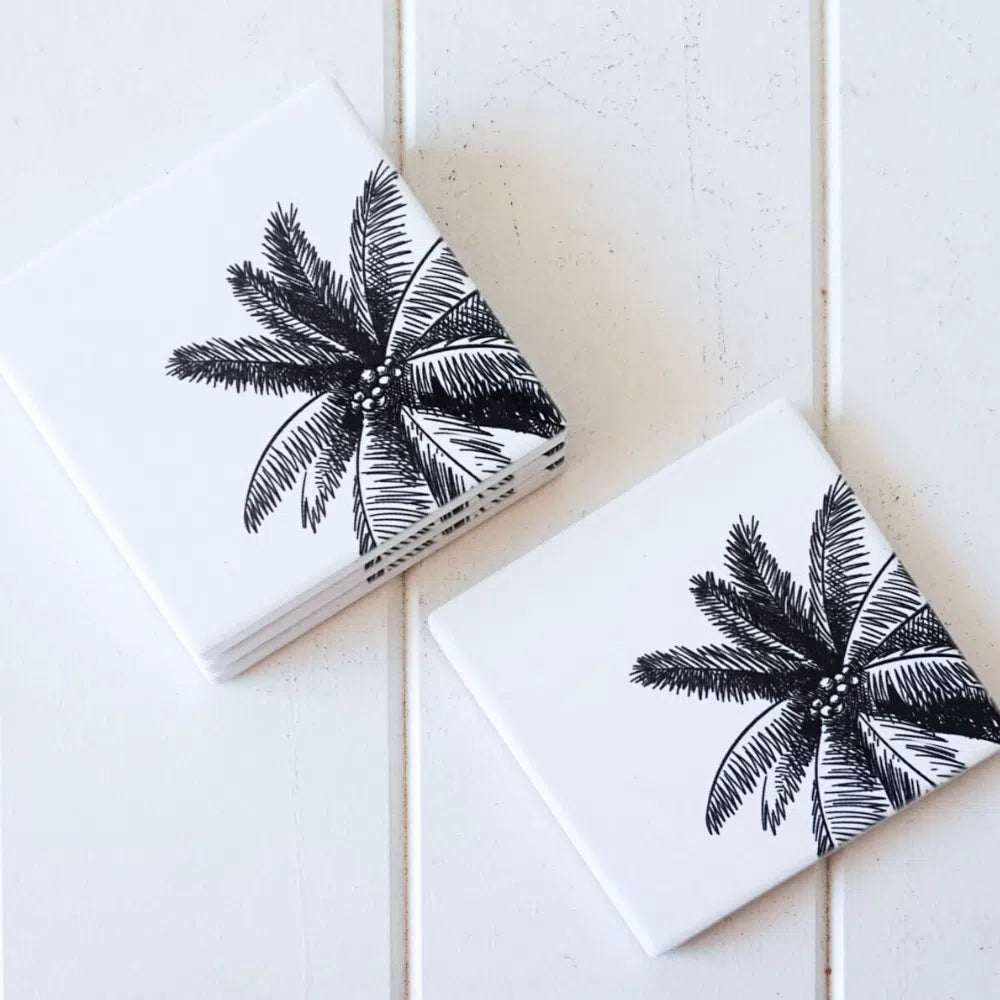 Coco Palm Ceramic Coasters-Homewares-Little Lane Workshops