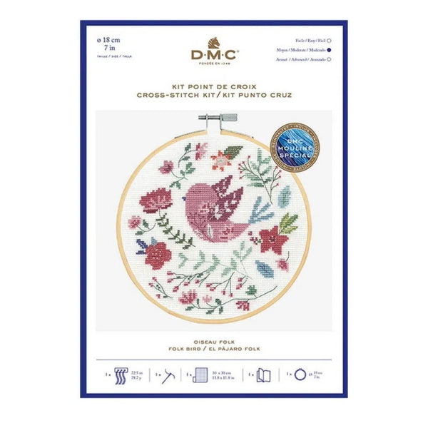 DMC Folk Bird Counted Cross Stitch EMBROIDERY Kit-Craft Kits-Little Lane Workshops