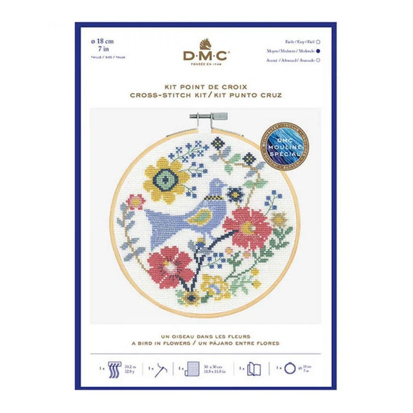 DMC Folk Bird In Flowers Counted Cross Stitch EMBROIDERY Kit-Craft Kits-Little Lane Workshops
