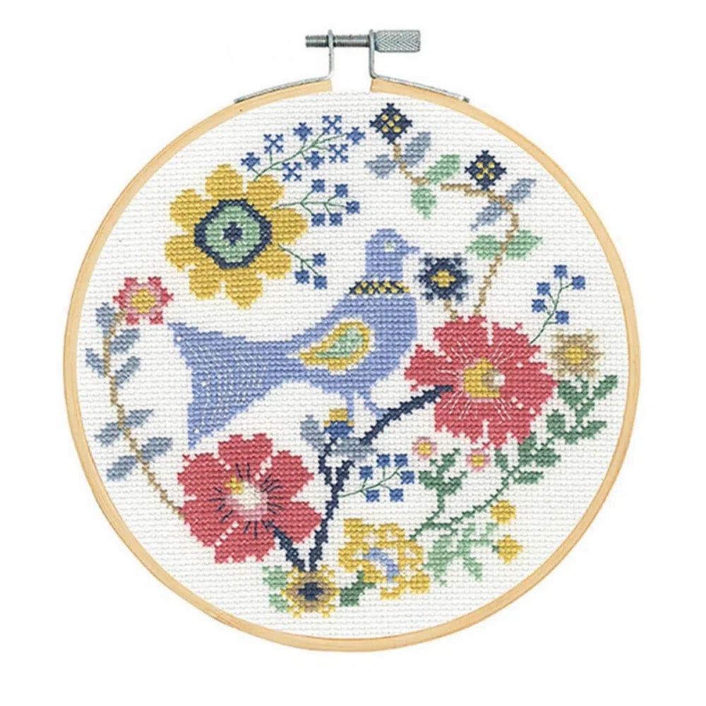 DMC Folk Bird In Flowers Counted Cross Stitch EMBROIDERY Kit-Craft Kits-Little Lane Workshops