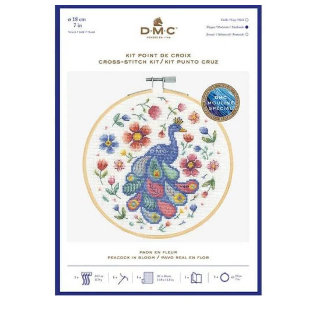 DMC Folk Peacock Counted Cross Stitch EMBROIDERY Kit-Craft Kits-Little Lane Workshops