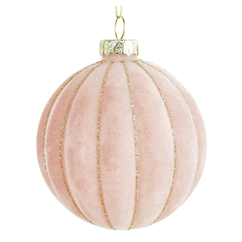 Flocked Pink Glitter Glass Bauble-Homewares-Little Lane Workshops