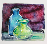 Watercolour Still Life Coloured Glass, Bottles & Fruit Workshop