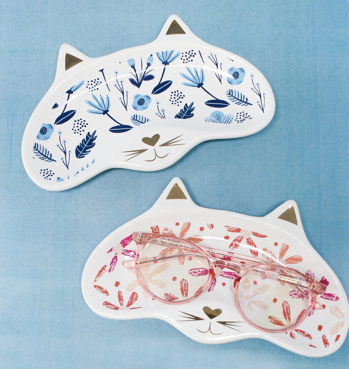 Kitty Cat Glasses Dish - Pink or Blue Folk Print-Homewares-Little Lane Workshops