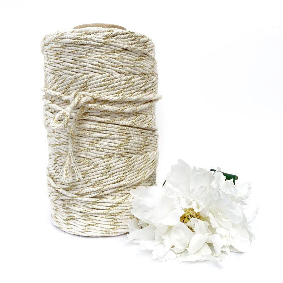 Macrame Twisted Mop Cotton 4mm x 1kg Metallic Gold / Natural-Macrame-Little Lane Workshops