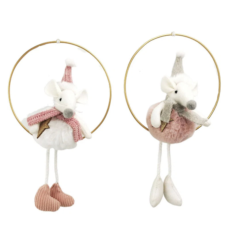 Merry Mice Hanging Christmas Decorations - Blush or White-Homewares-Little Lane Workshops