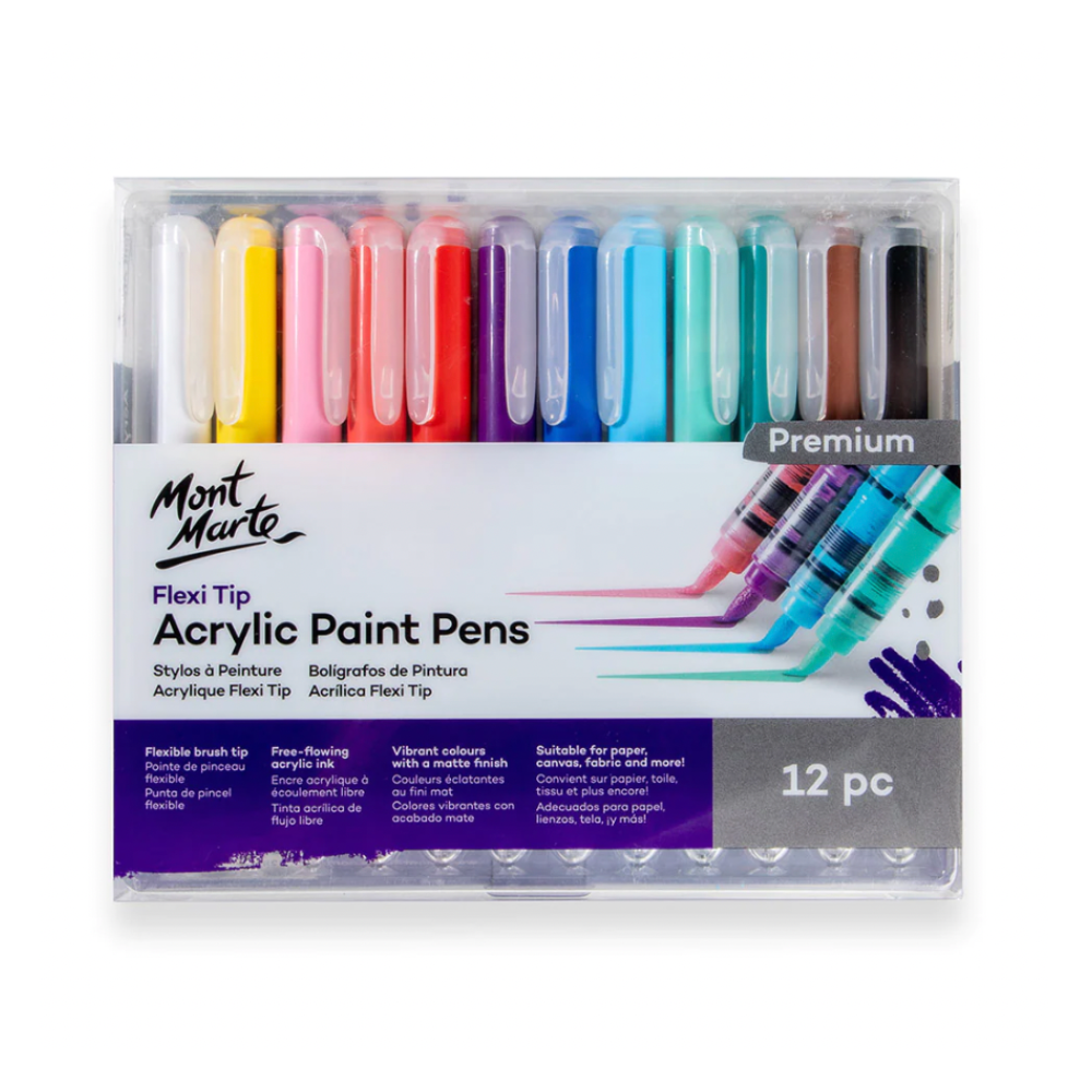 Mont Marte Flexi Tip Paint Pens - 12 pack-Art Supplies-Little Lane Workshops