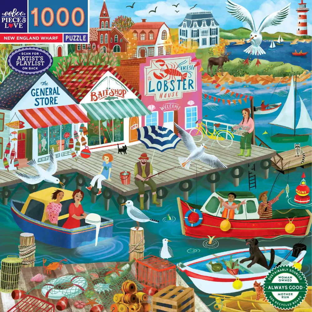 eeBoo New England Wharf 1000 Piece Jigsaw Puzzle-Puzzles-Little Lane Workshops