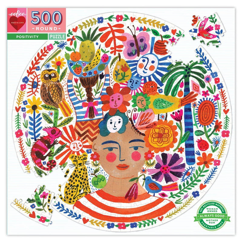 eeBoo Positivity Freda 500 Piece Round Jigsaw Puzzle-Puzzles-Little Lane Workshops